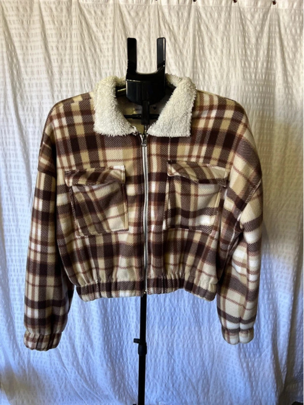 Who’s That Girl Cropped Zip Up Plaid Jacket